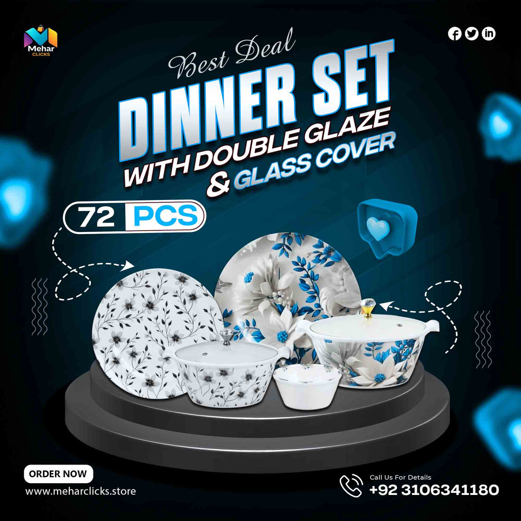 Premium 72 Pcs Dinner Set – Stylish Double Glaze | Durable, Microwave Safe & High Quality Crockery – by Mehar Clicks
