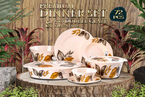 Special Premium 72 Pcs Dinner Set with Glass Cover | 100% Double Glaze Finish | Oven & Microwave Safe – by Mehar Clicks
