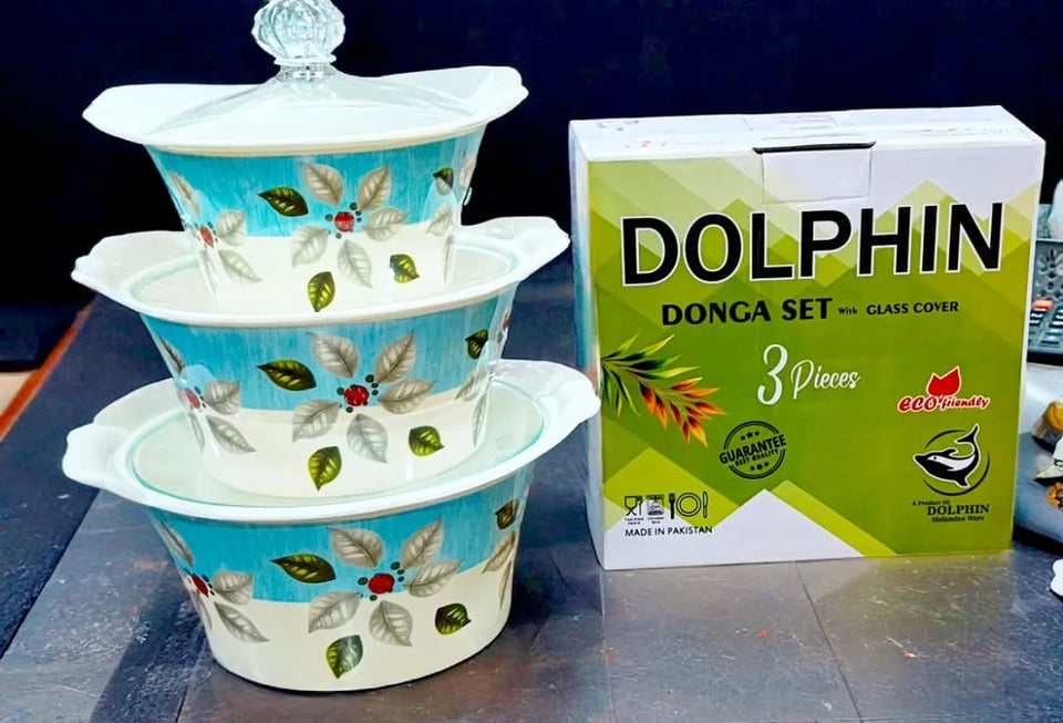 Luxury Melamine Crockery by Mehar Clicks – Super Quality DONGA SET With Glass Cover – 3 Pieces Donga Set