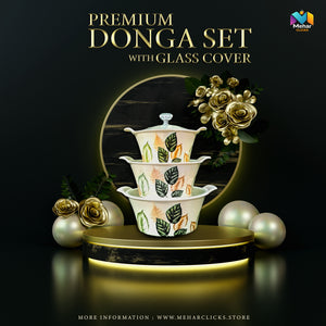 Luxury Melamine Crockery by Mehar Clicks – Super Quality DONGA SET With Glass Cover – 3 Pieces Donga Set
