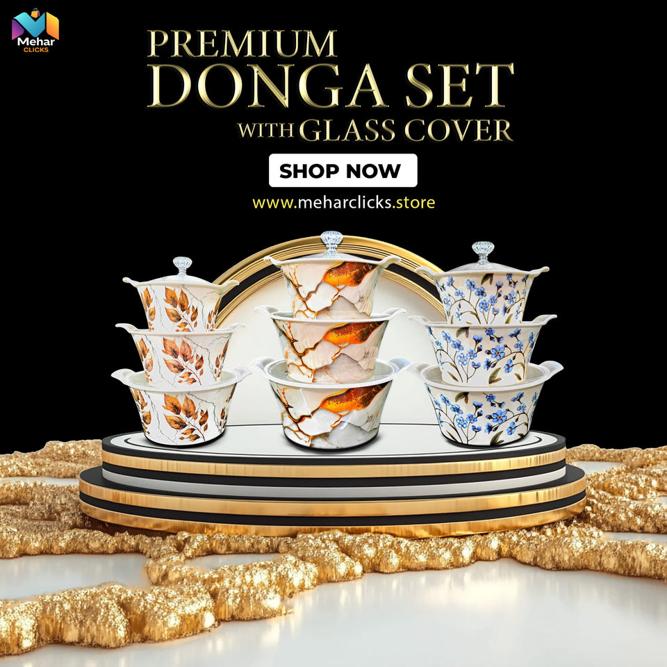Luxury Melamine Crockery by Mehar Clicks – Super Quality DONGA SET With Glass Cover – 3 Pieces Donga Set